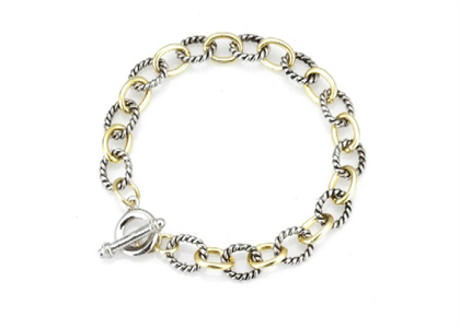 Two Tone Plated Mens Toggle Bracelet